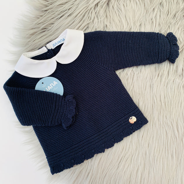 Navy Blue & Red Spanish Knitted Jam Pant Set Bows Baby Boutique