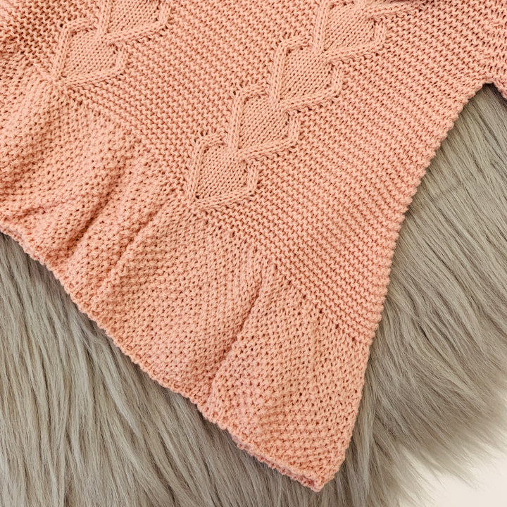 Blush Pink Knitted Heart Design Dress Hem