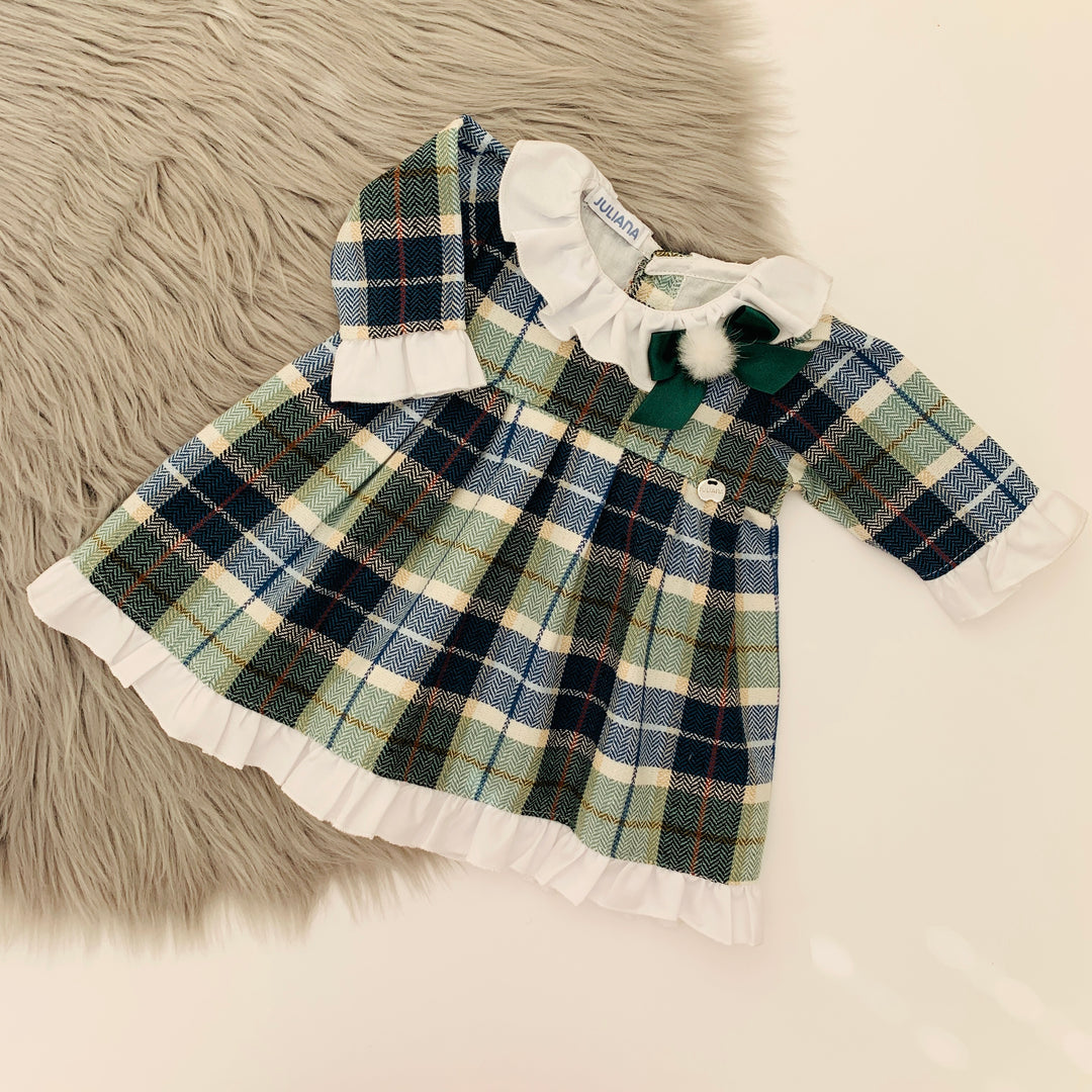 Bottle Green Ruffle Tartan Dress