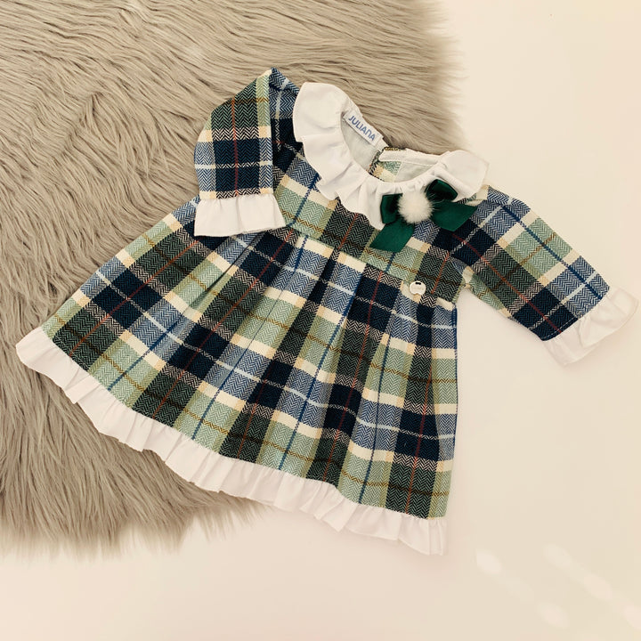 Bottle Green Ruffle Tartan Dress