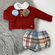 Deep Red Jam Pant & Knitted Cardigan Set
