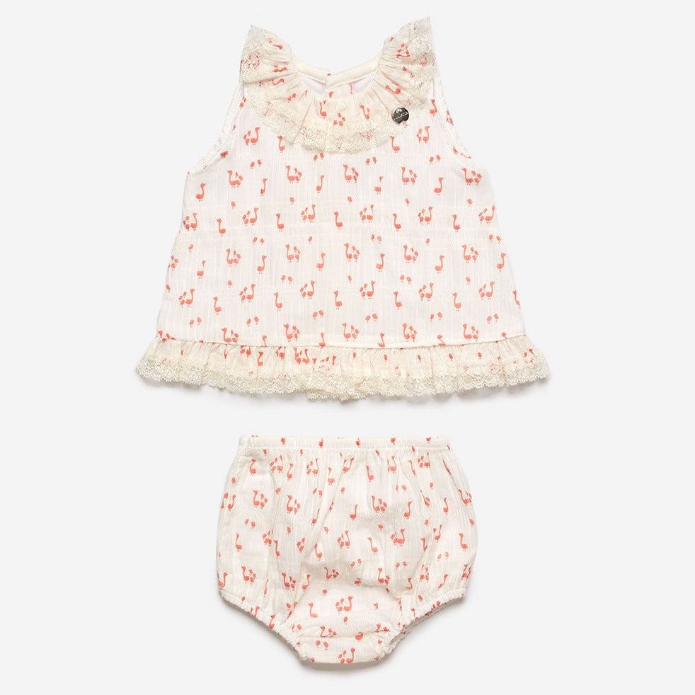 White & Coral Duck Jam Pants Set