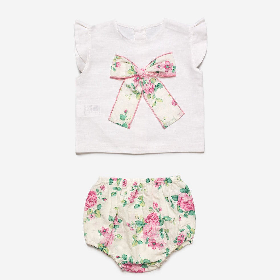 White & Strawberry Pink Top & Floral Jam Pants