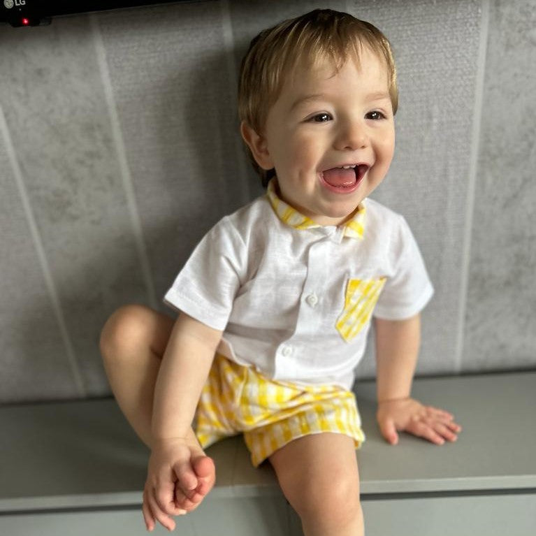 Juliana Yellow White Gingham Shirt Short Set Bows Baby Boutique