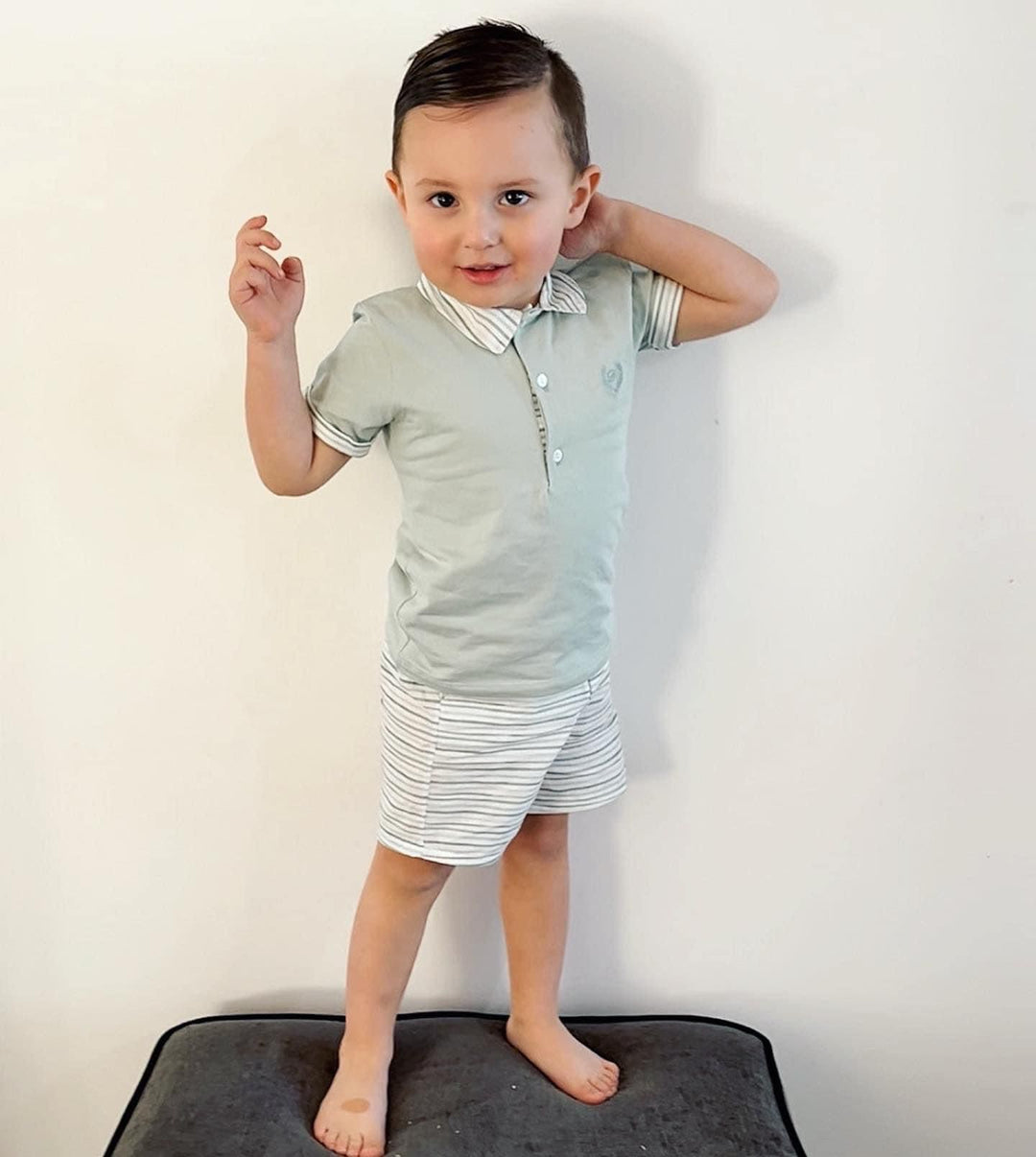 Olive & White Stripe Polo & Shorts
