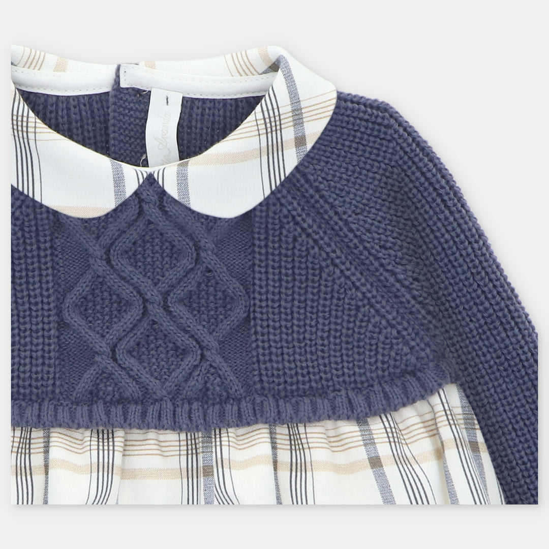 Midnight Blue & Beige Half Knit Romper