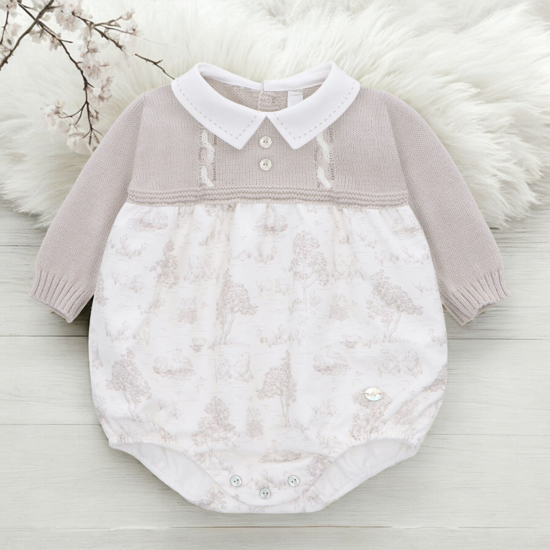 Martin Aranda Stone Half Knit Jouy Print Romper