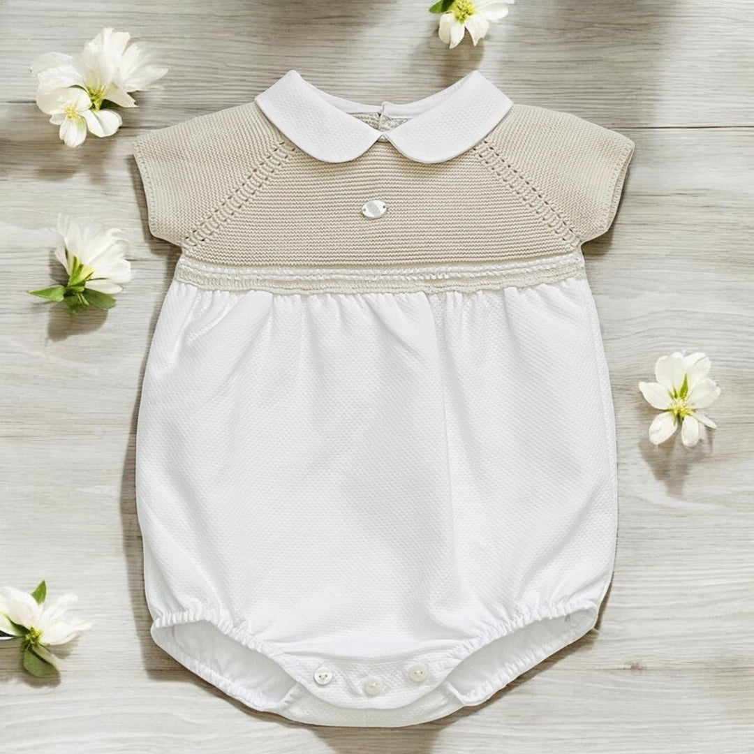 Martin Aranda Beige & White Half Knit Romper