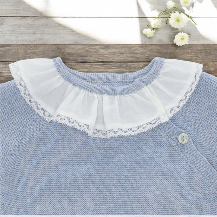 Martin Aranda Powder Blue Ruffle Knitted Set Close