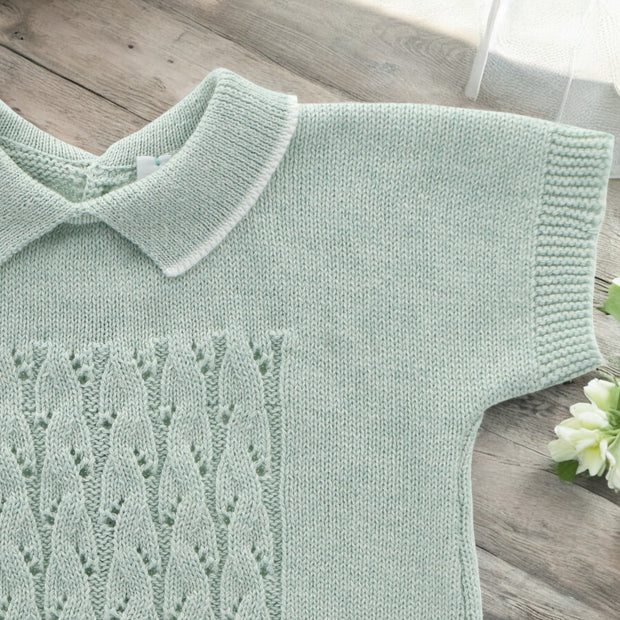 Martin Aranda Powder Green Knitted Top & Short Set Close