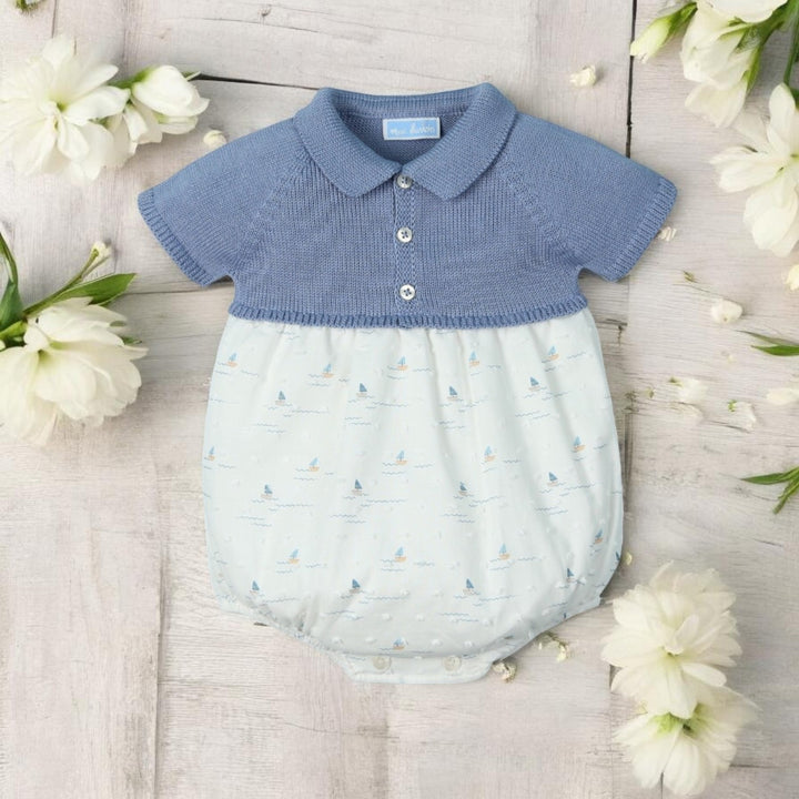 Mac ilusion Blue & White Half Knit Romper