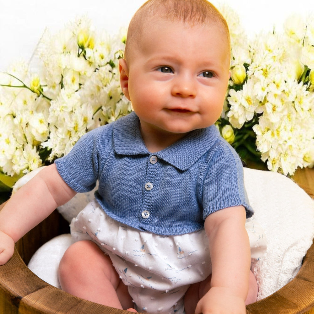 Mac ilusion Blue & White Half Knit Romper