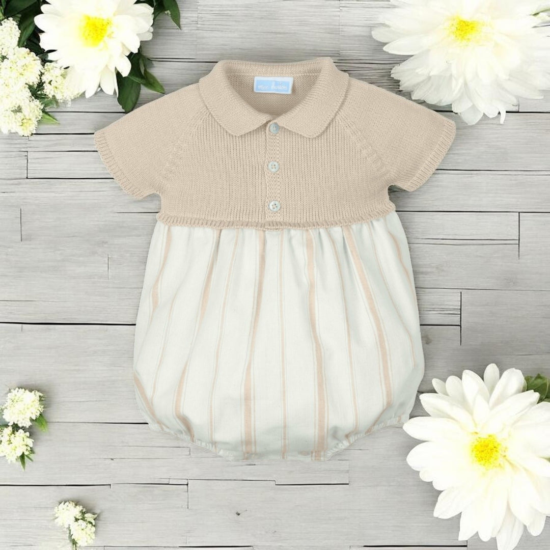 Mac Ilusion Beige & Cream Half Knit Stripe Romper