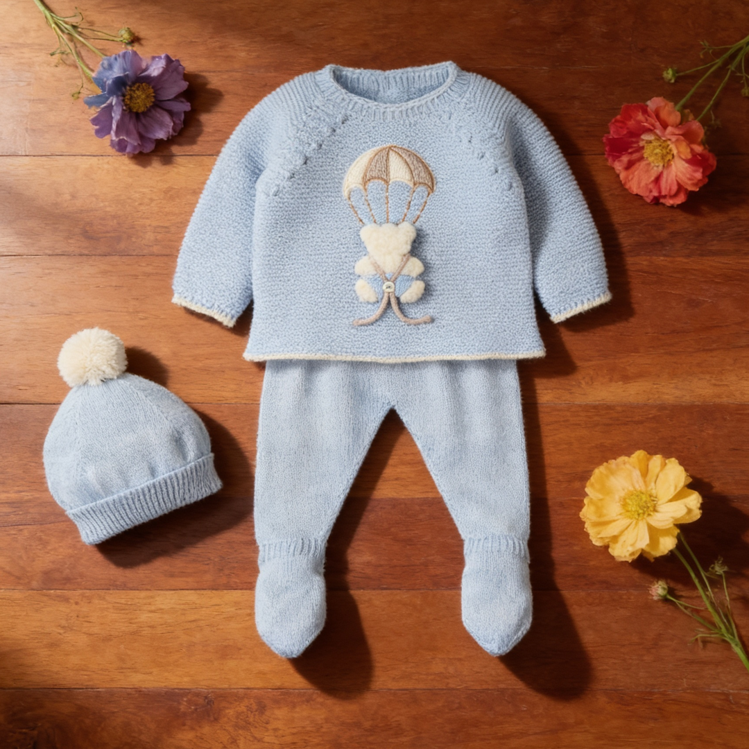 Mac Ilusion Cloud Blue Knitted Teddy Bear & Balloon Legging Set