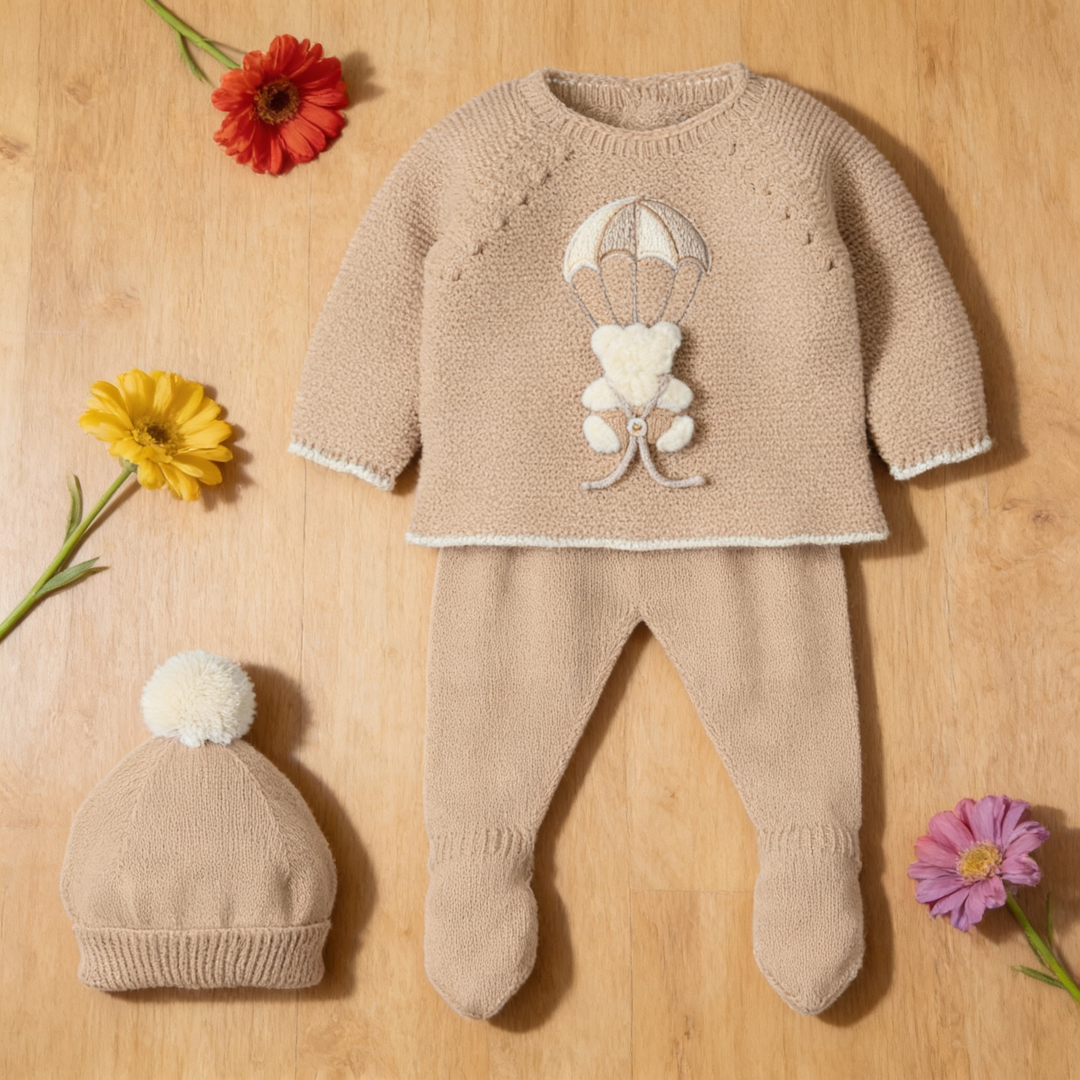 Mac Ilusion Autumn Brown Knitted Teddy Bear & Balloon Legging Set