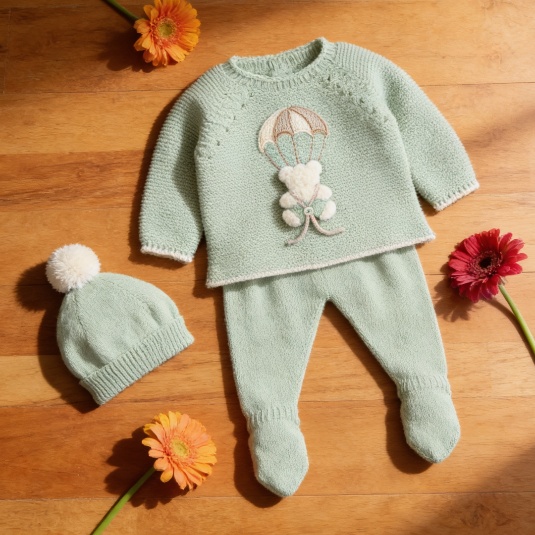 Mac Ilusion Powder Green Knitted Teddy Bear & Balloon Legging Set