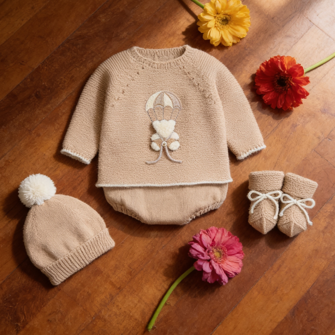 Mac Ilusion Autumn Brown Knitted Teddy Bear & Balloon Jam Pant Set
