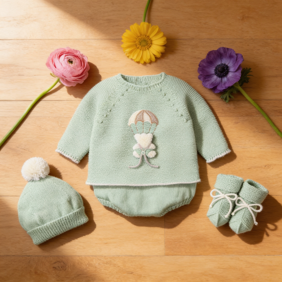 Mac Ilusion Powder Green Knitted Teddy Bear & Balloon Jam Pant Set