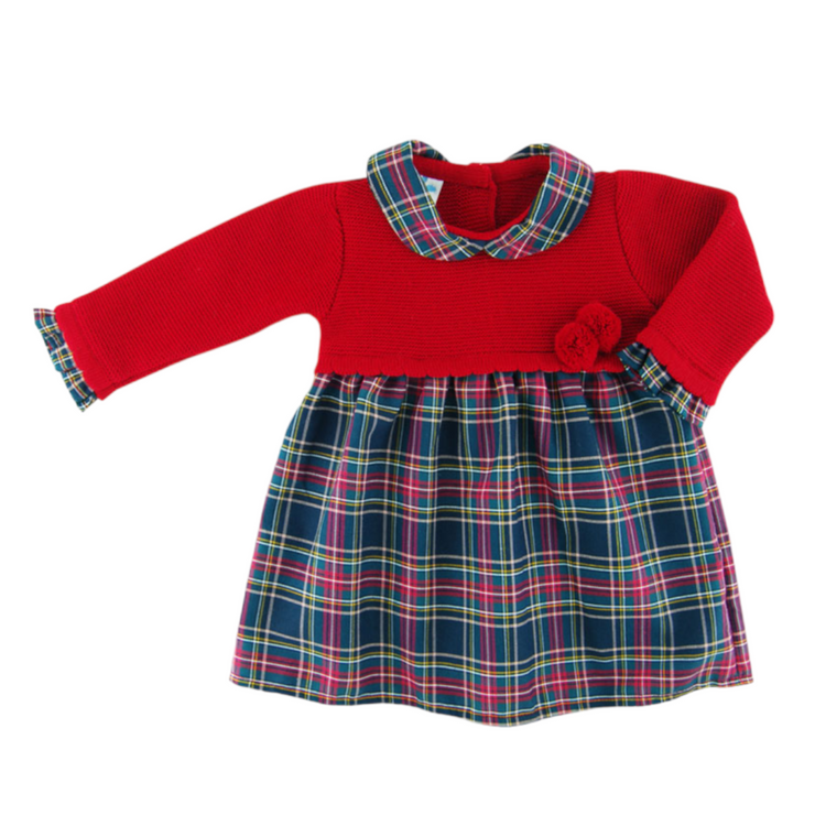 Red Half Knit Tartan Dress