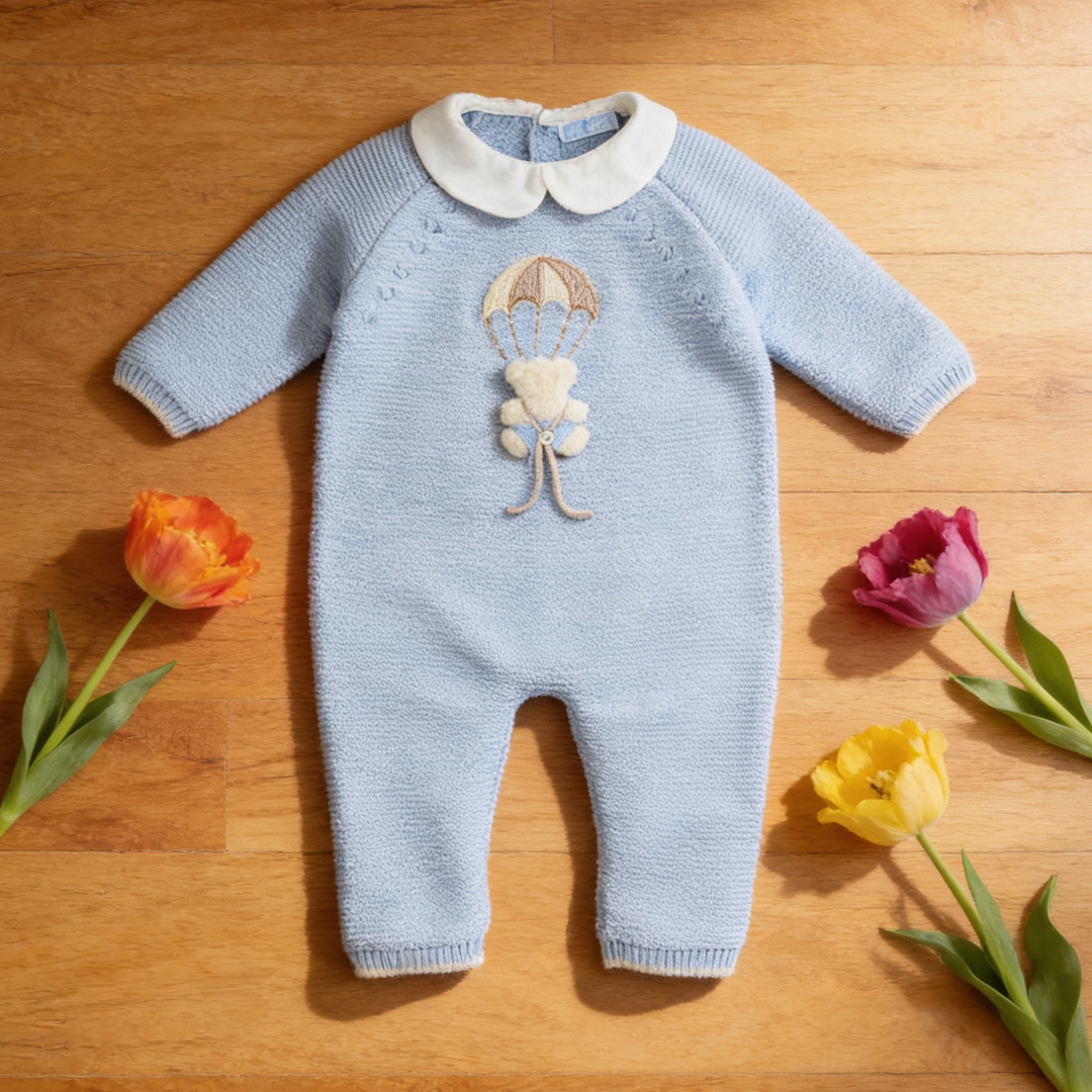 Mac Ilusion Cloud Blue Knitted Teddy Bear Romper