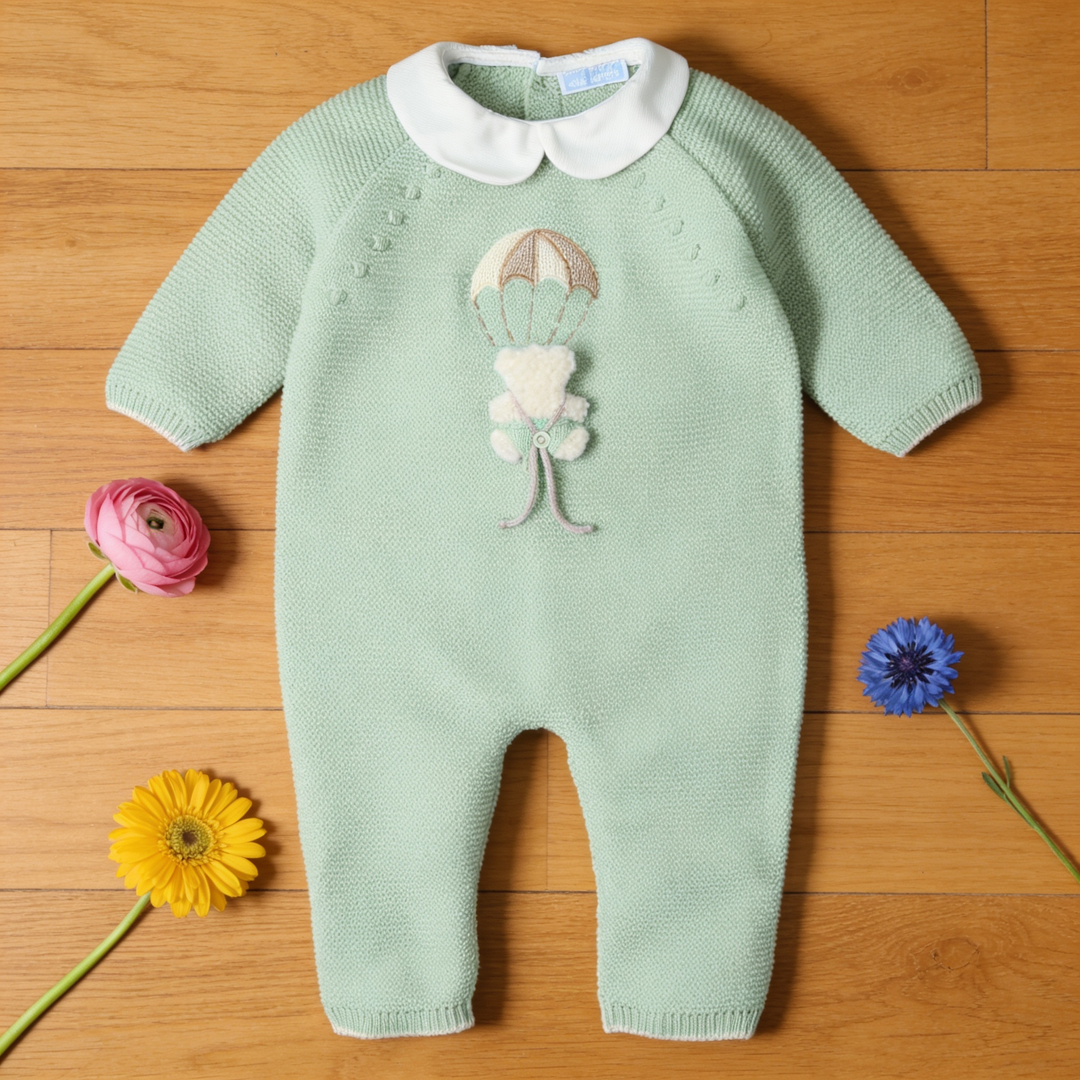 Mac Ilusion Powder Green Knitted Teddy Bear Romper