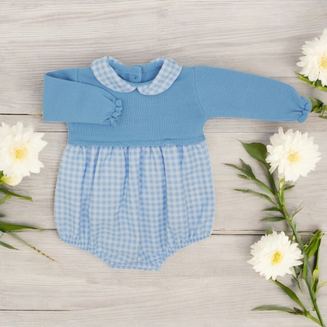 Sardon Blue Half Knit Long Sleeve Romper