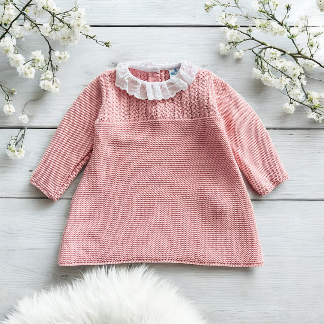 Sardon Rose Pink Knitted Ruffle Collar Dress