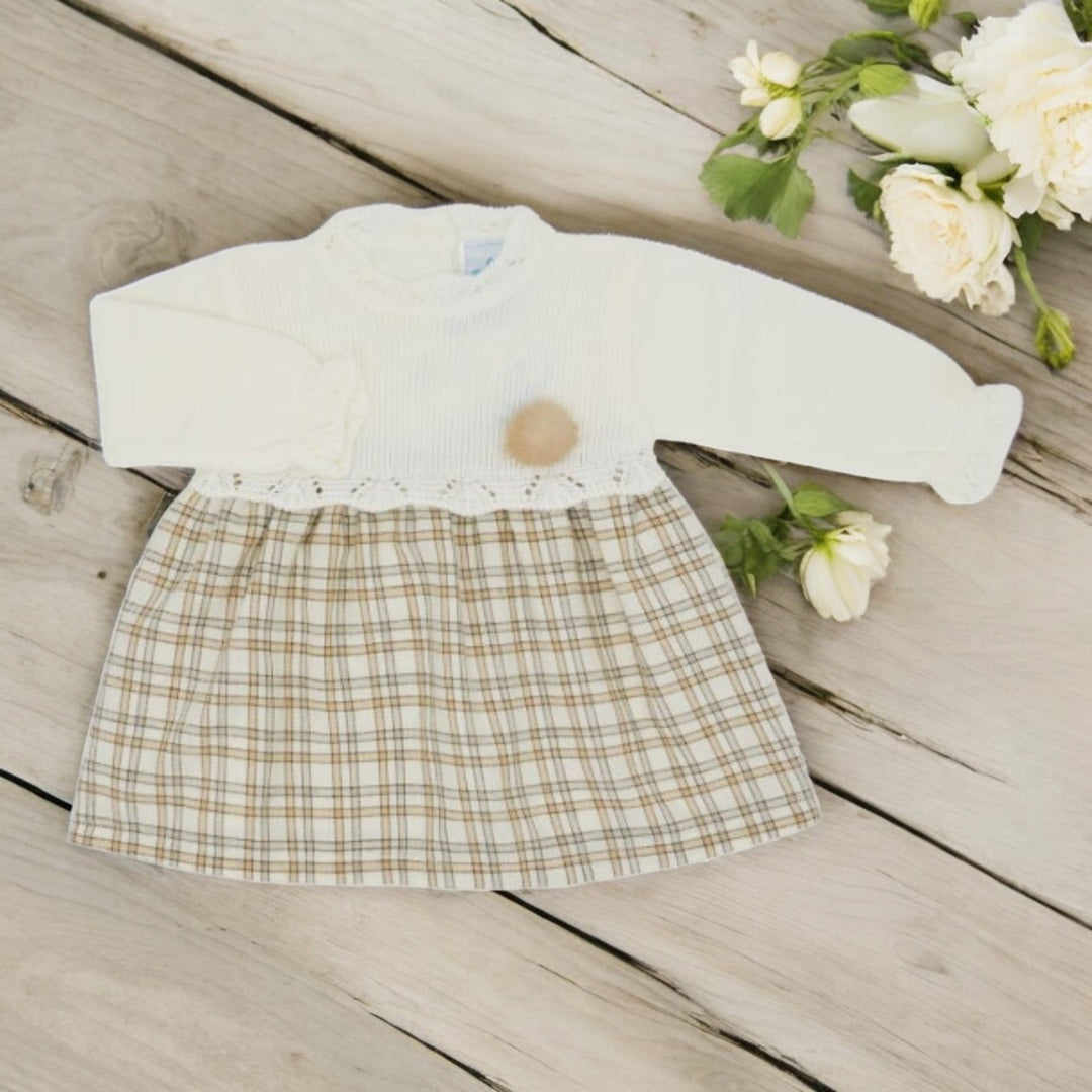 sardon Cream & Camel Tartan Half Knit Dress