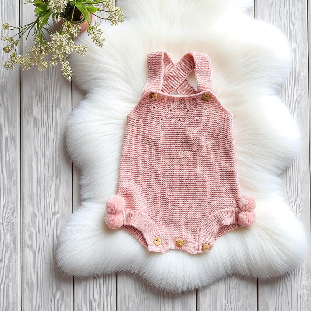 Sardon Rose Pink Knitted Pom Pom Romper 