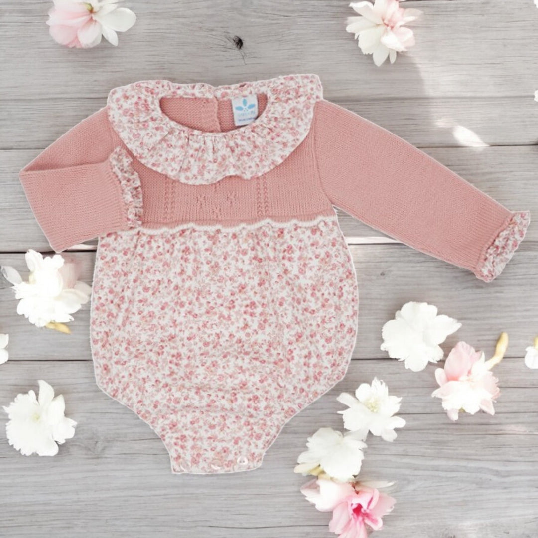 Sardon Dusky Pink Ruffle Collar Half Knit Romper