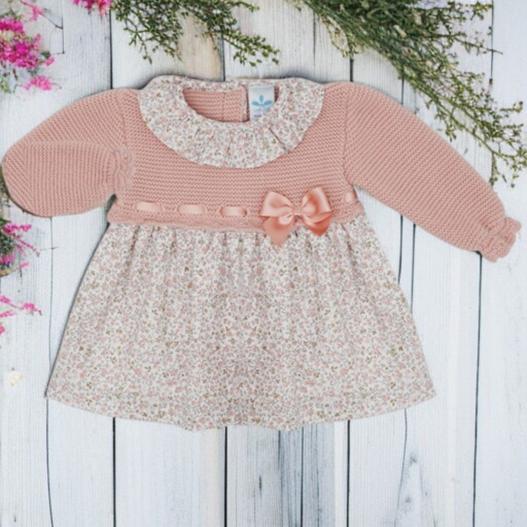 Sardon Rose Pink Half Knit Ruffle Collar Dress