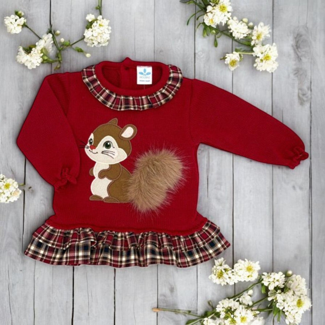 Sardon Cherry Red Half Knit Squirrel Dress