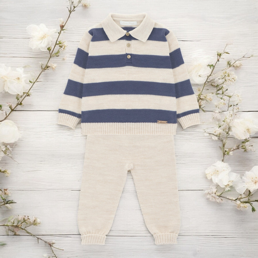 Martin Aranda Midnight Blue Polo & Oatmeal Footless Knitted Set
