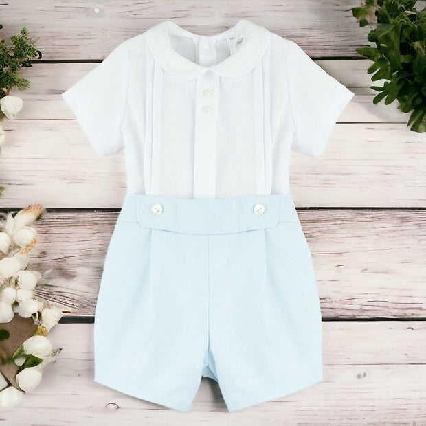 Blue & White Shirt & Short Set