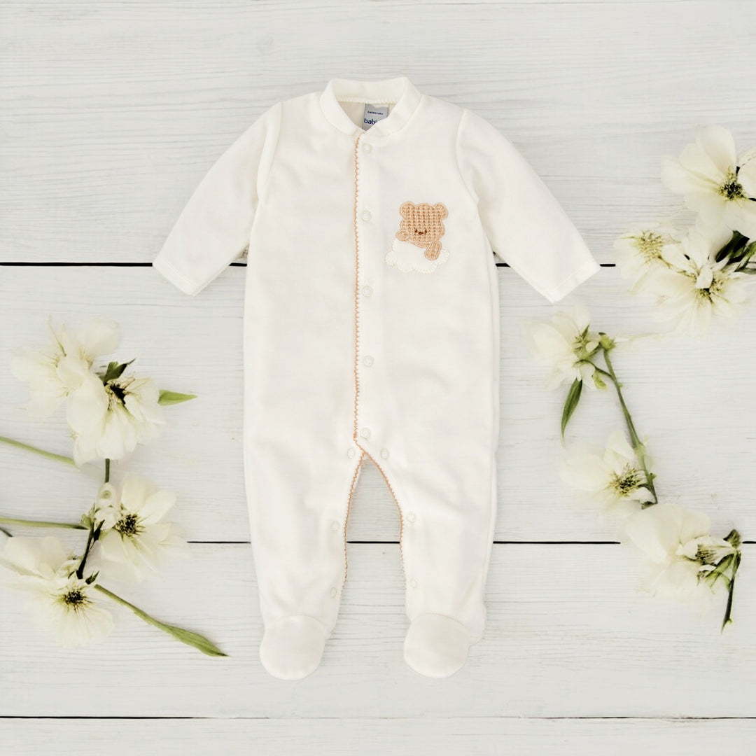Babidu Ivory & Sand Velour Sleepsuit