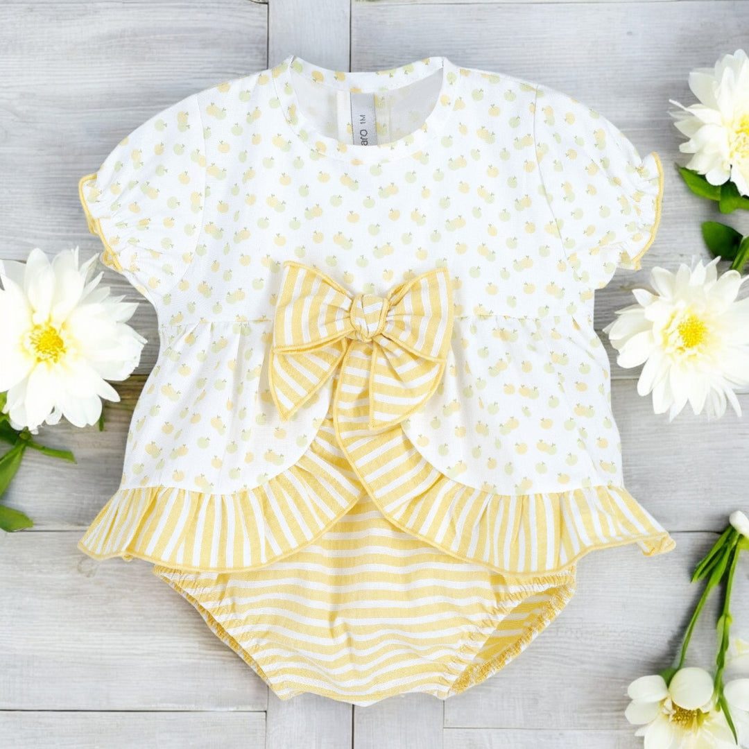 Calamaro Yellow Fruit Blouse & Stripe Jam Pant Set