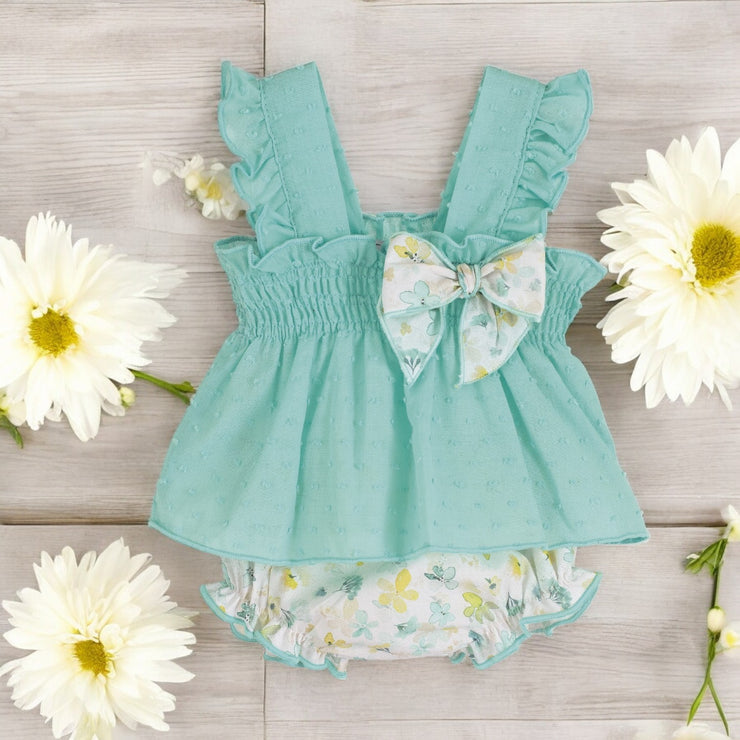 Calamaro Turquoise Plumenti Top & Floral Bloomers