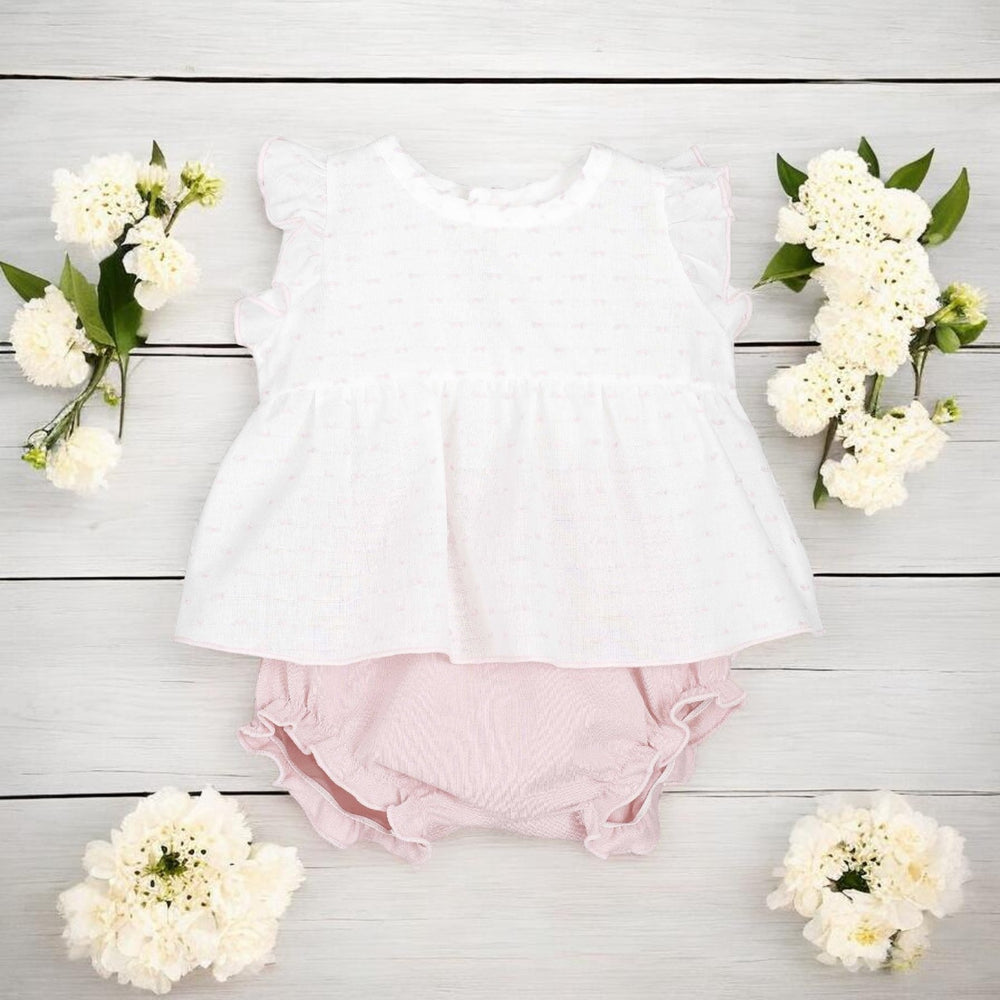 Calamaro Cream & Pink Top & Bloomers Front