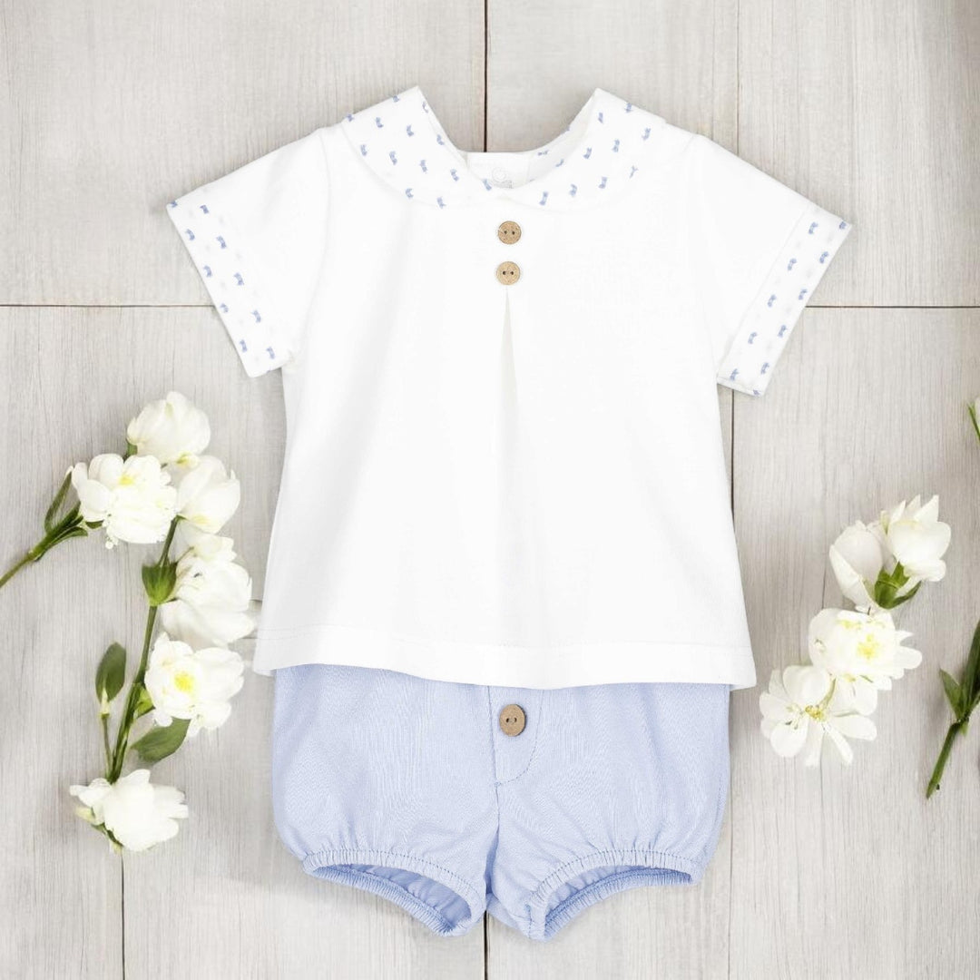 Calamaro Ivory Top & Blue Jam Pants