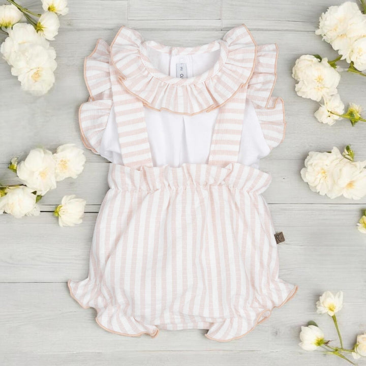 Calamaro White & Peachy Pink Top & Dungaree Romper Set