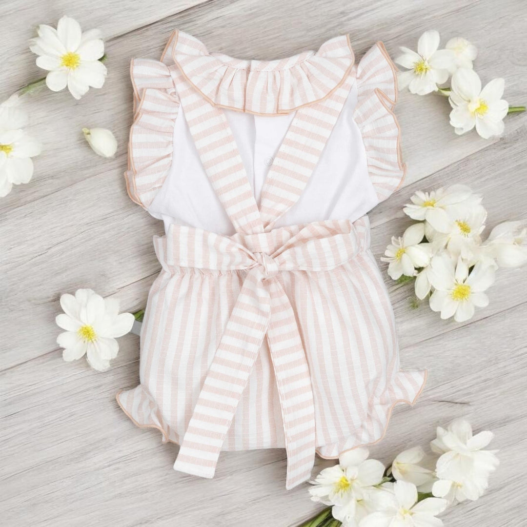 Calamaro White & Peachy Pink Top & Dungaree Romper Set Back