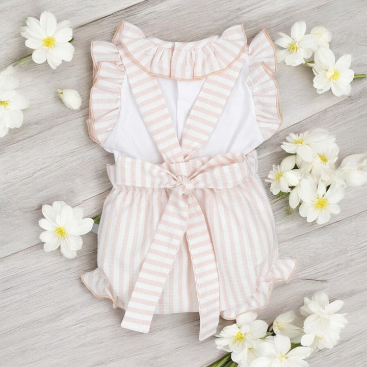 Calamaro White & Peachy Pink Top & Dungaree Romper Set Back