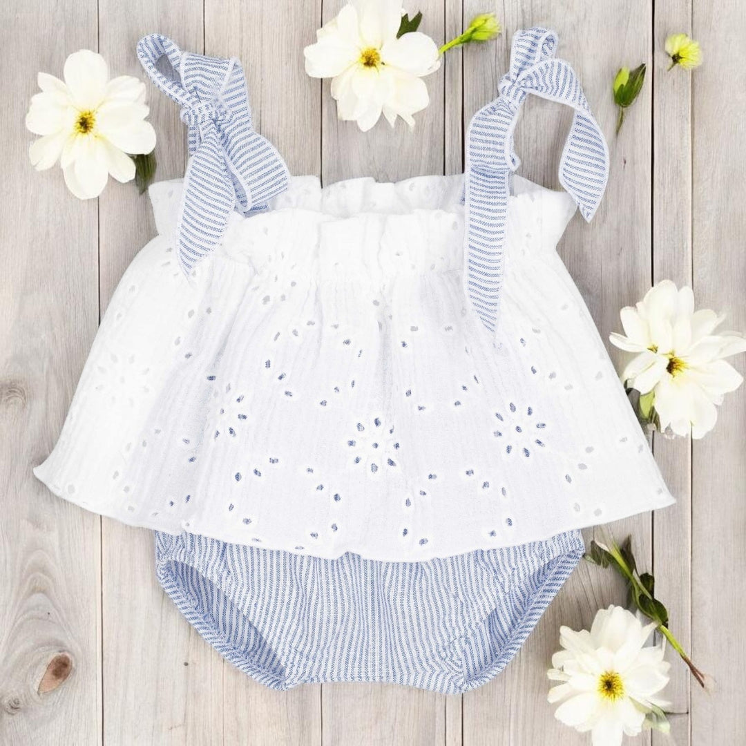 Calamaro White Top & Blue Stripe Jam Pant Set