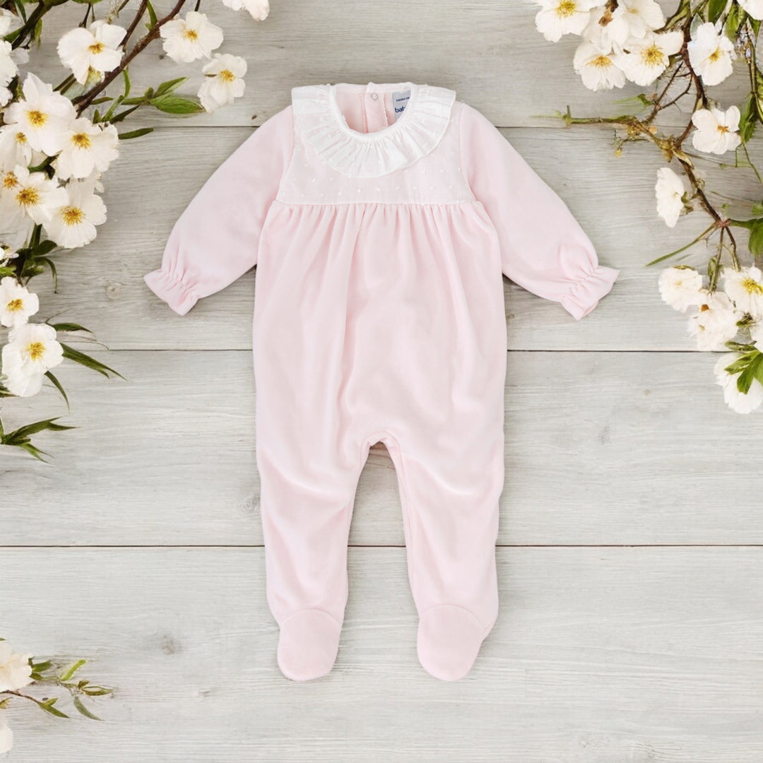 Babidu Pink Velour Sleepsuit