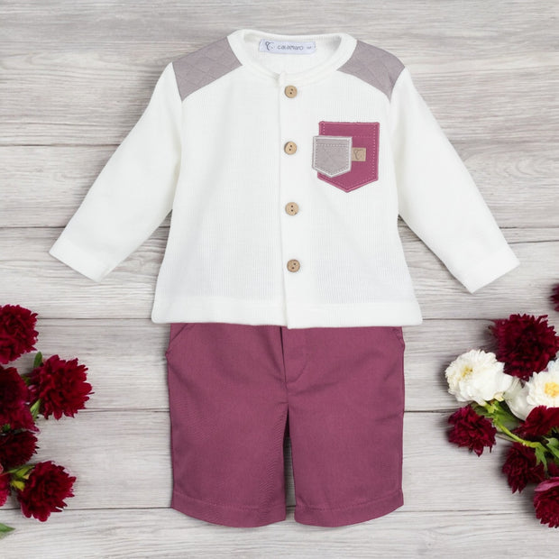 Cream Top & Burgundy Shorts