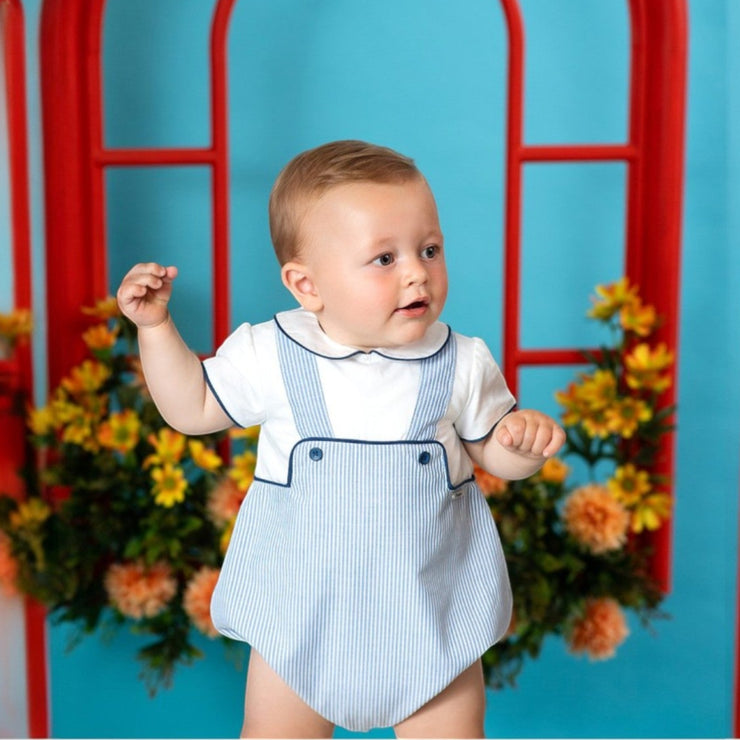 Foque Blue & White Pin Stripe Romper