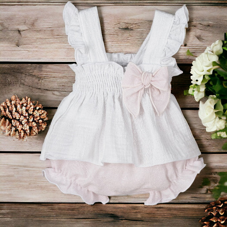 White Cheesecloth Top & Pink Melisa Bloomers