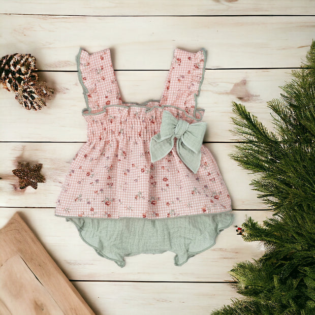 Pink Gingham Top & mint Bloomers