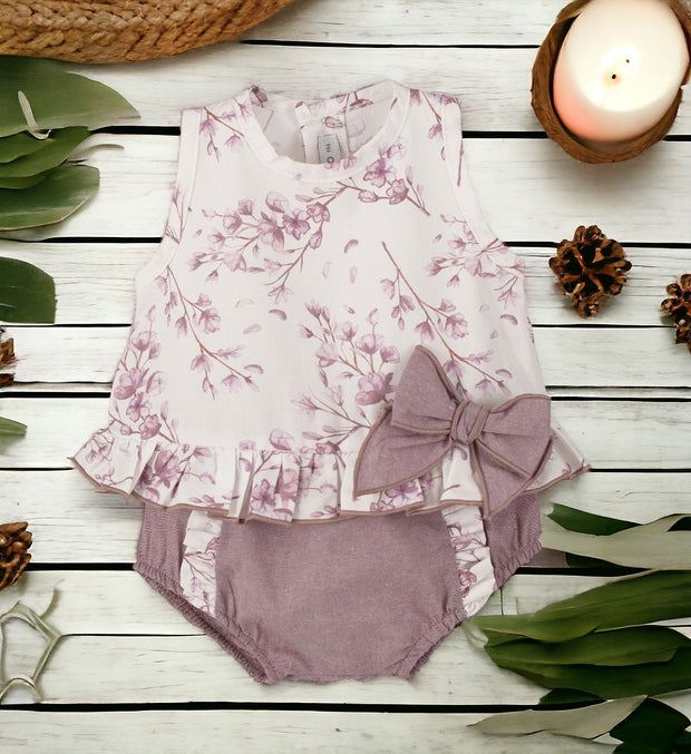 Ivory & Purple Floral Blouse & Bloomers