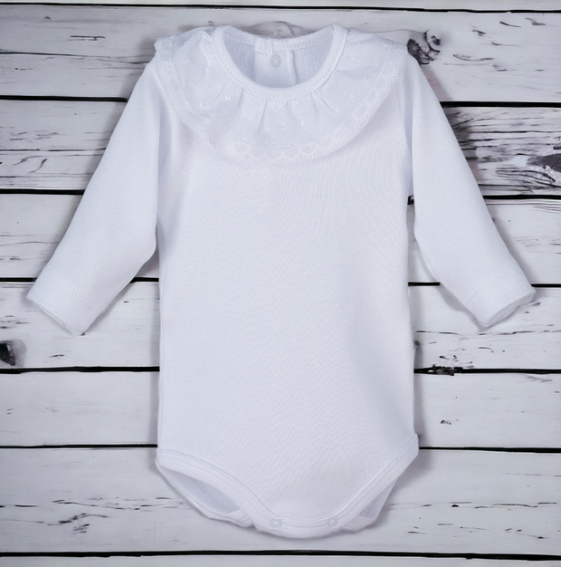 White Ruffle Collar Bodysuit